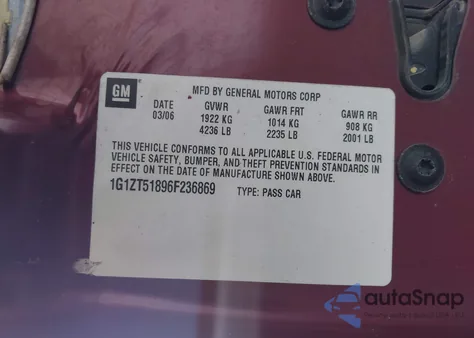 2006 Chevrolet Malibu Lt из США, поврежденный, VIN 1G1ZT51896F236869